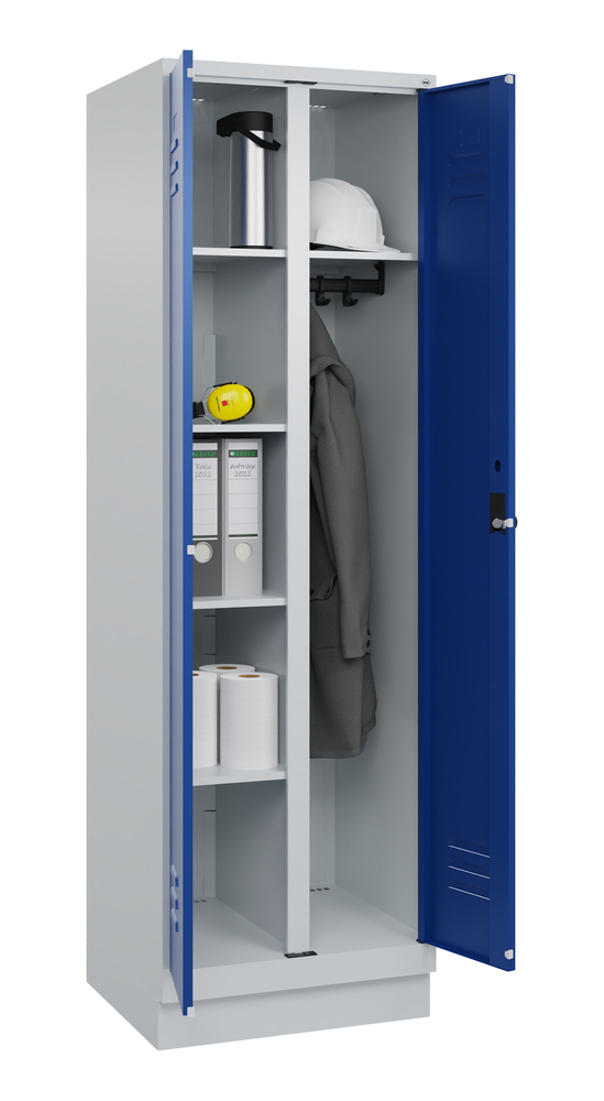 Armadietto biancheria Cabo C+P, 4 ripiani, barra append., 610x500x1950 mm, grigio/blu, con zoccolo - 3