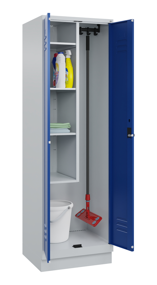 C+P poetsmiddelkast Cabo, 4 legplanken, 610 x 500 x 1950 mm, grijs/blauw, met voet - 3