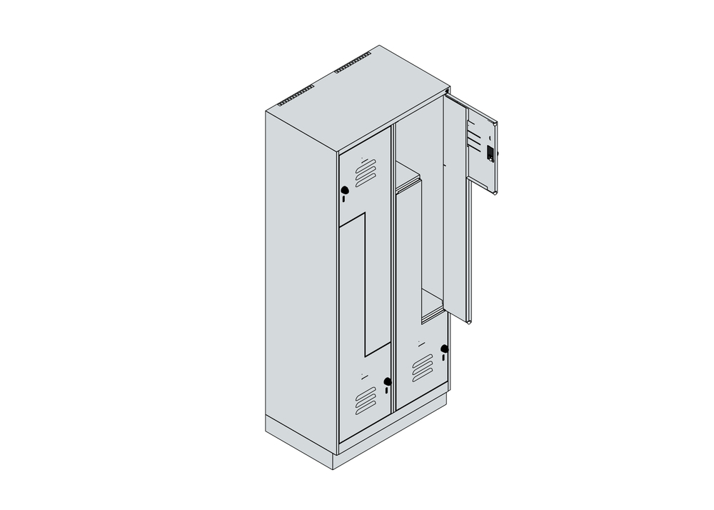 C+P Kleiderspind Cabo, Z-förmig, 2 Abteile für 4 Personen, 820x510x1950 mm, weiß, Sockel - 3