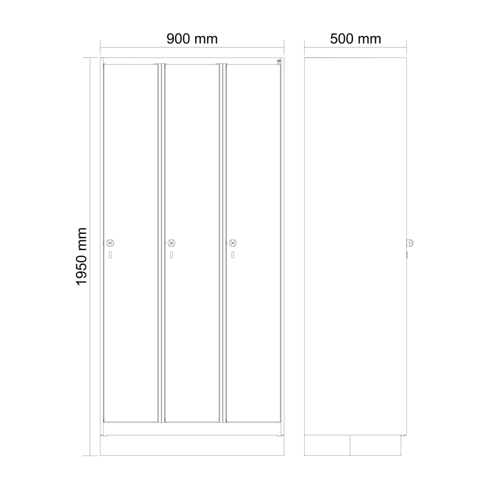 C+P Kleiderspind Cabo, 3 Abteile, 900 x 500 x 1950 mm, Türen blau, mit Sockel - 4