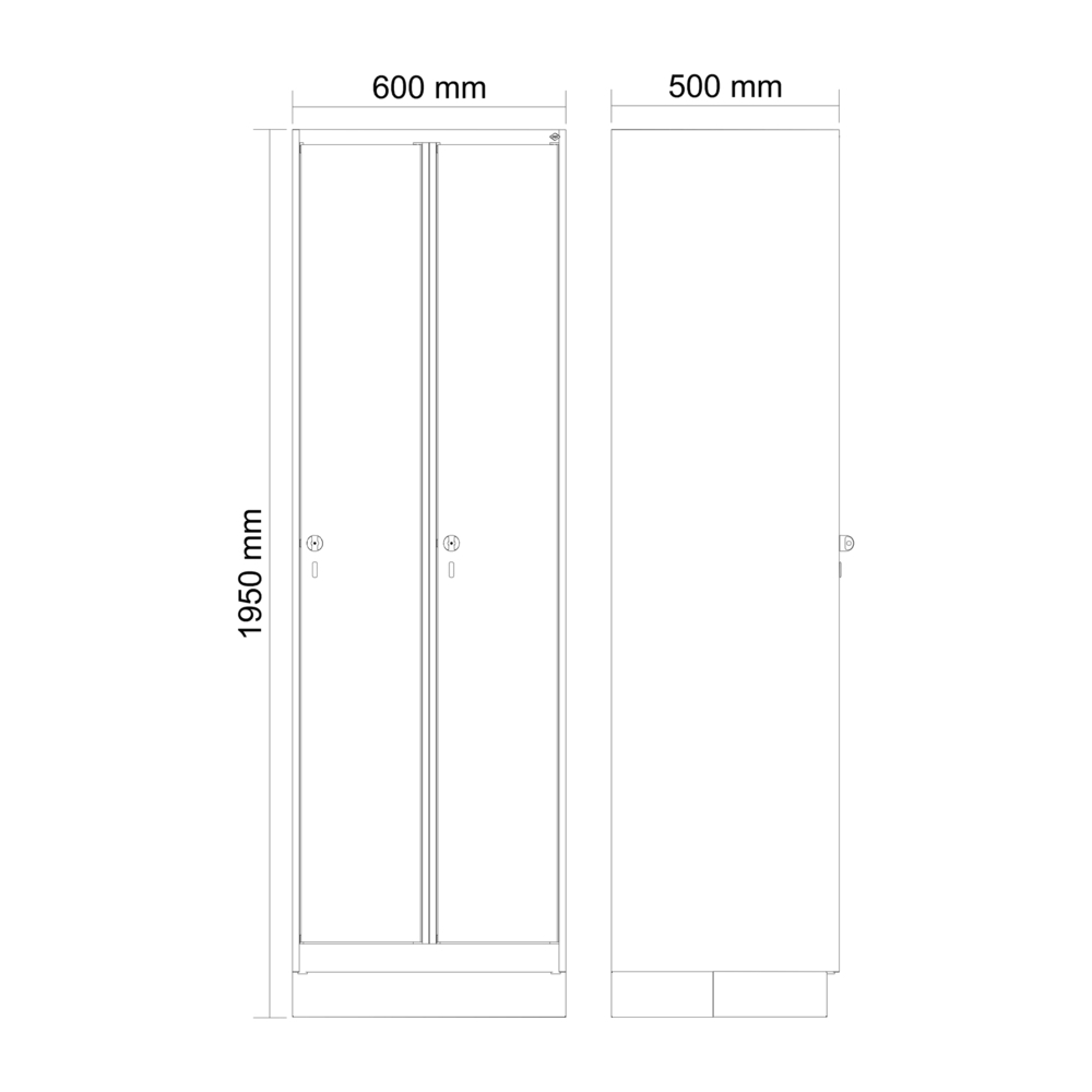 C+P Kleiderspind Cabo, 2 Abteile, 610 x 500 x 1950 mm, Türen blau, mit Sockel - 4