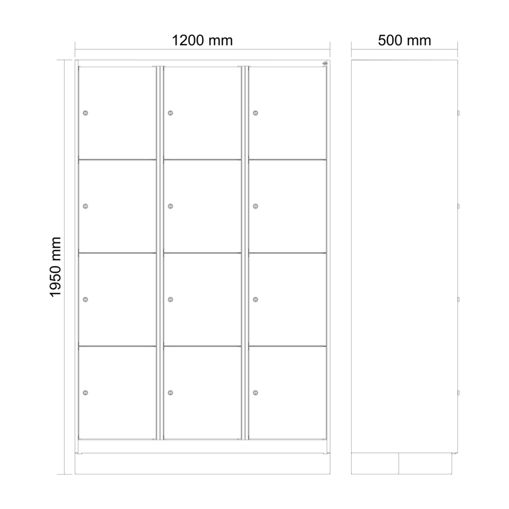 Armario taquilla C+P Cabo-Plus, 3 compartimentos y 4 estantes, 1200 x 500x1950mm, blanco, con zócalo - 4