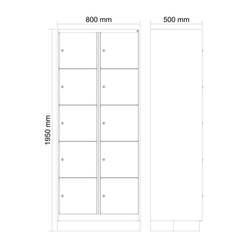 Szafa ze skrytkami C+P Cabo-Plus, 2 przedziały po 5 skrytek, 800 x 500 x 1950 mm, szara, z cokołem - 4