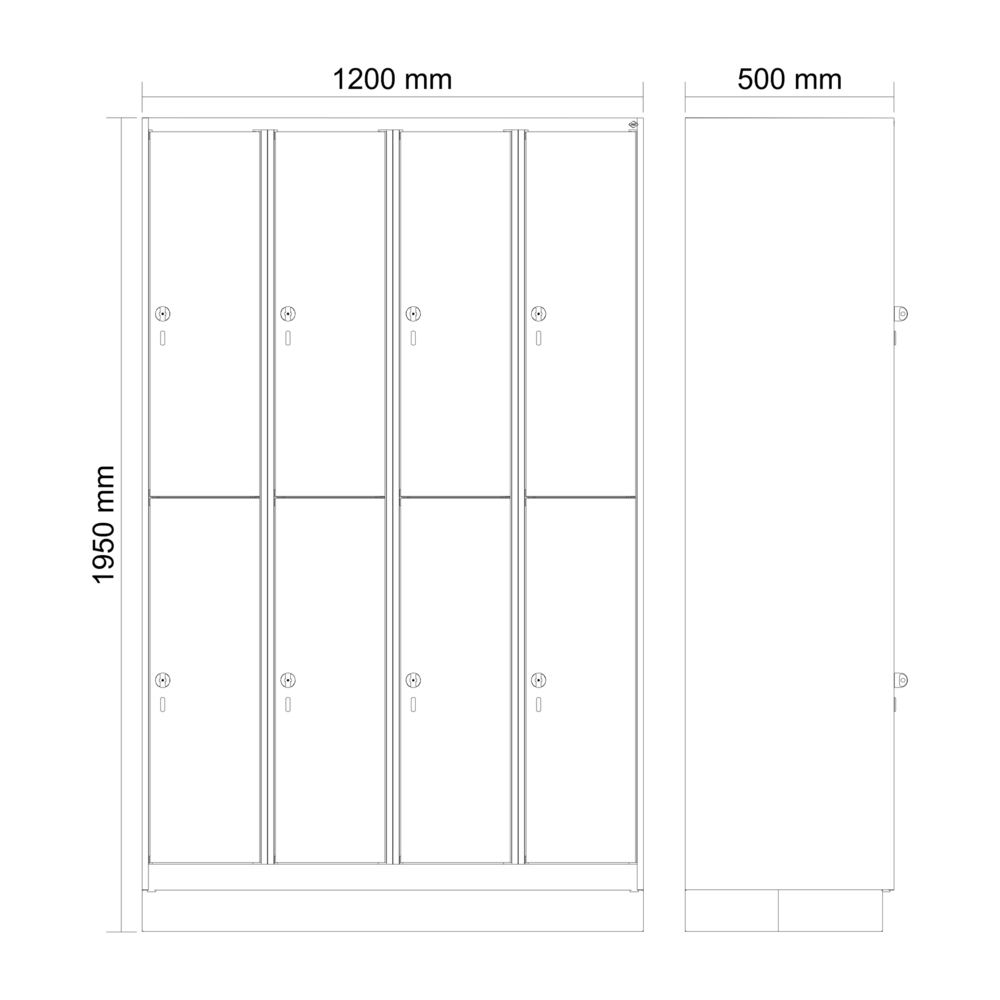 Taquilla guardarropa de dos pisos C+P Cabo-Plus, 8 estantes, 1200x1950mm, gris/gris negro,con zócalo - 3