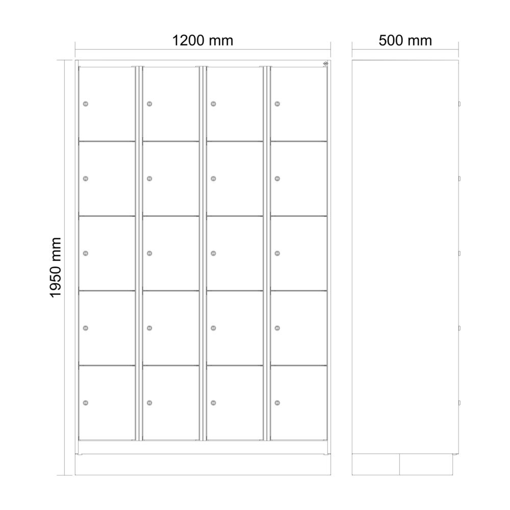 C+P lukittava lokerokaappi Cabo, 5 lokeroa pääll.1200x500x1950mm, harmaa, sokkeli - 4