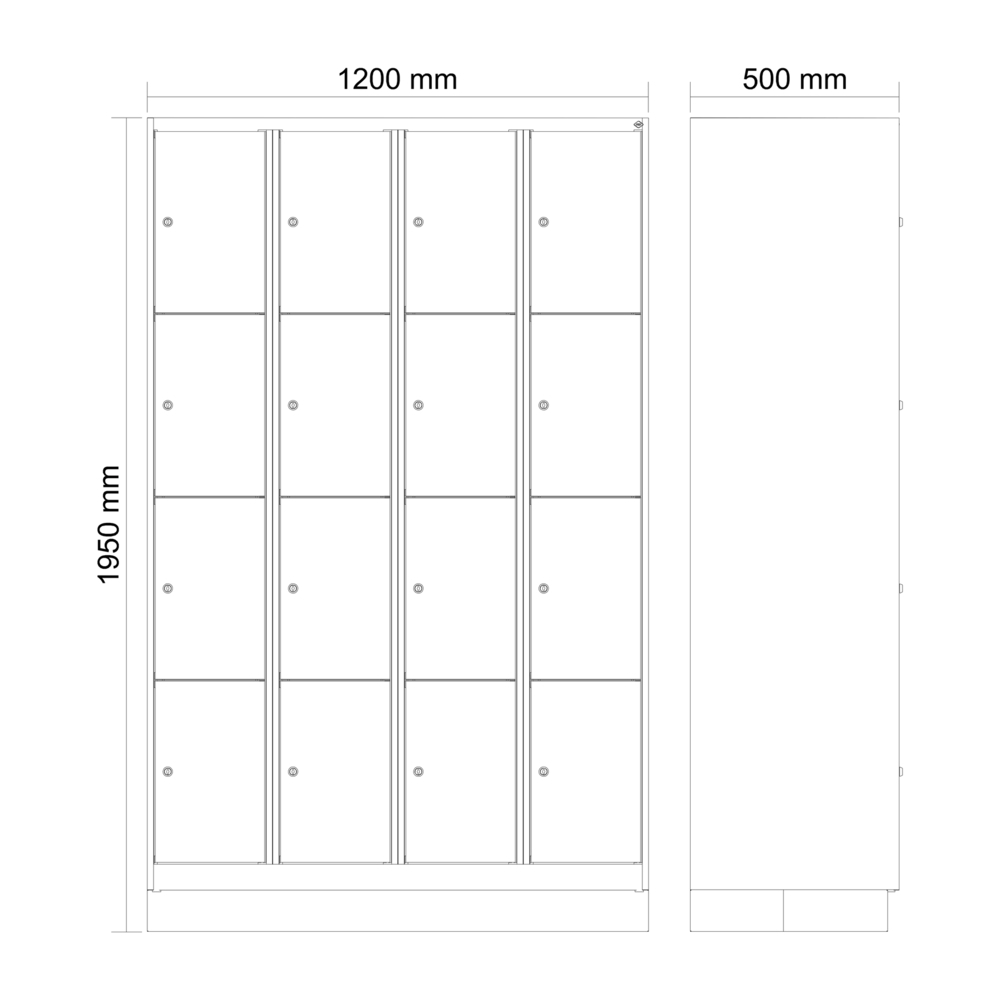 C+P Schließfachschrank Cabo, 4 Fächer übereinander, 1200 x 500 x 1950 mm, Türen blau, mit Sockel - 4