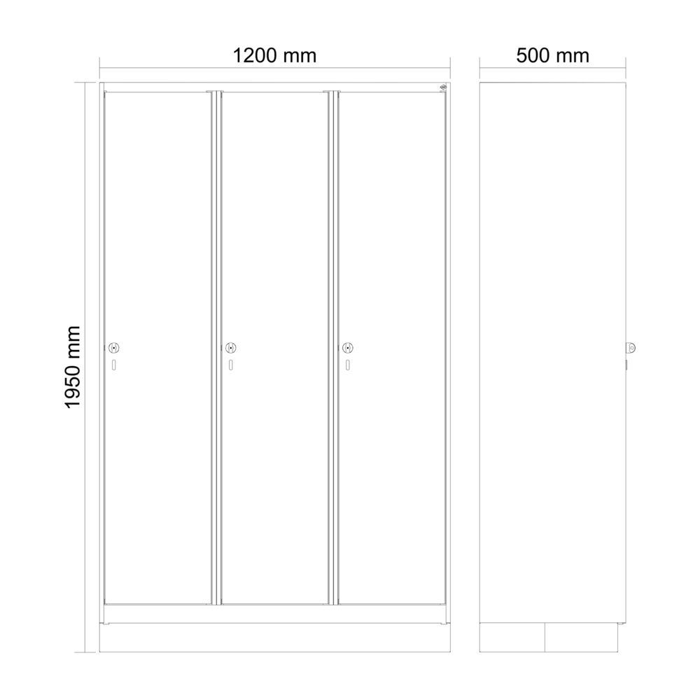 C+P Kleiderspind Cabo, 3 Abteile, 1200 x 500 x 1950 mm, Türen blau, mit Sockel - 4