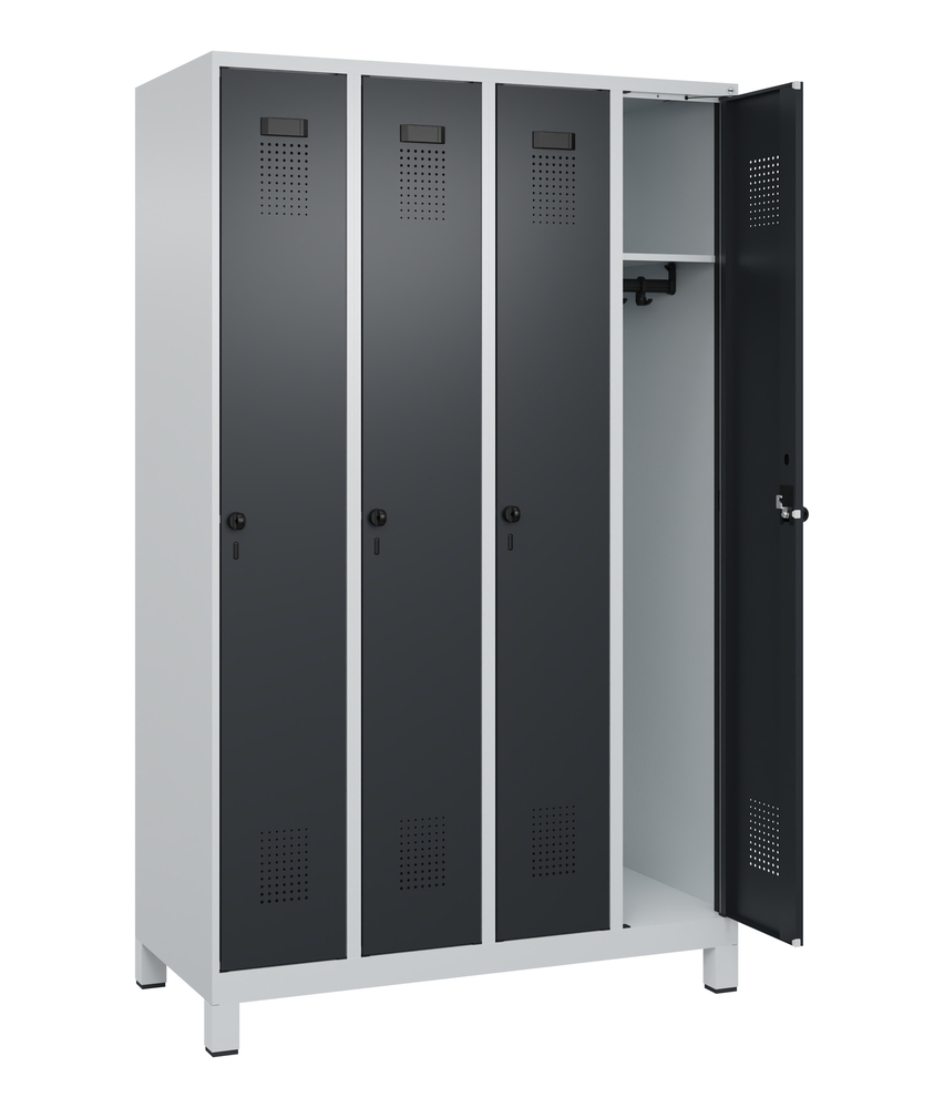 C+P Cabo-Plus clothes locker on feet, 4 compartments, 1200 x 500 x 1950 mm, grey/black-grey - 3