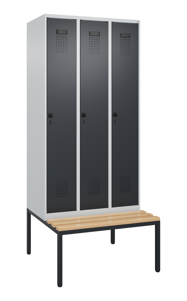 Arm. spogliatoio Cabo-Plus con panca, 3 scomparti, 900 x 500/815 x 2120 mm, grigio/grigio nerastro - 1
