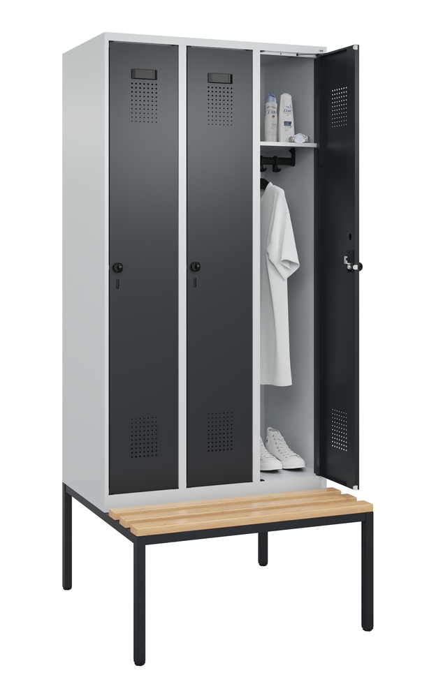 C+P Cabo-Plus öltözőszekrény paddal, 3 rész, 900 x 500/815 x 2120 mm, szürke/fekete-szürke - 3