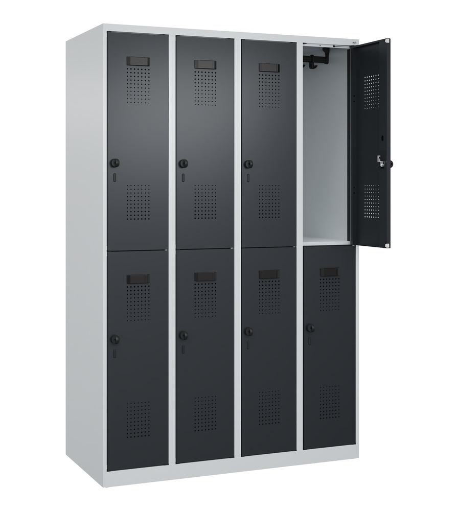 C+P Cabo-Plus double clothes locker, 8 compartments, 1200 x 1850 mm, grey/black-grey, floor-standing - 3