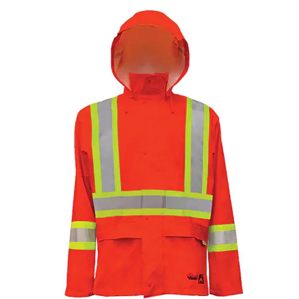 Hi-Vis FR/PU Safety Rain Jackets, 4X-Large, High Visibility Orange - 1