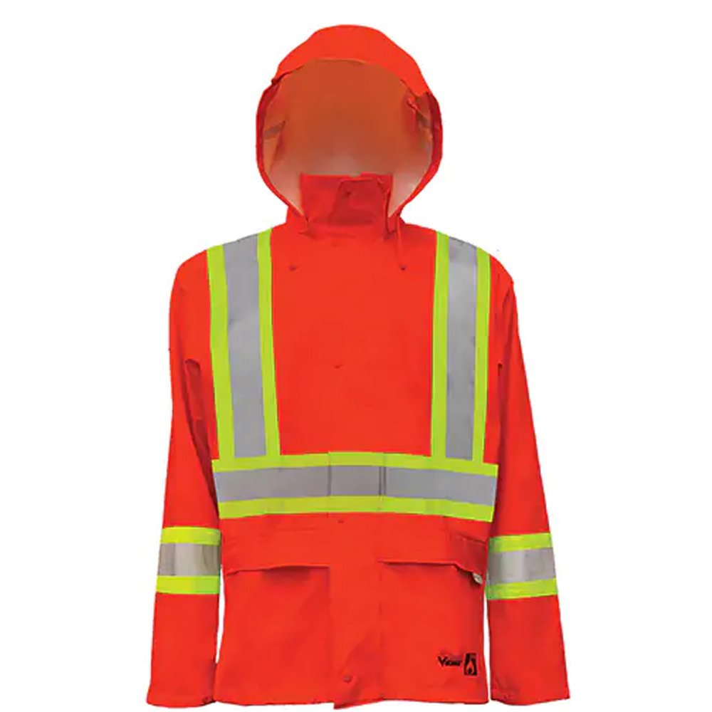 Hi-Vis FR/PU Safety Rain Jackets, 3X-Large, High Visibility Orange - 1