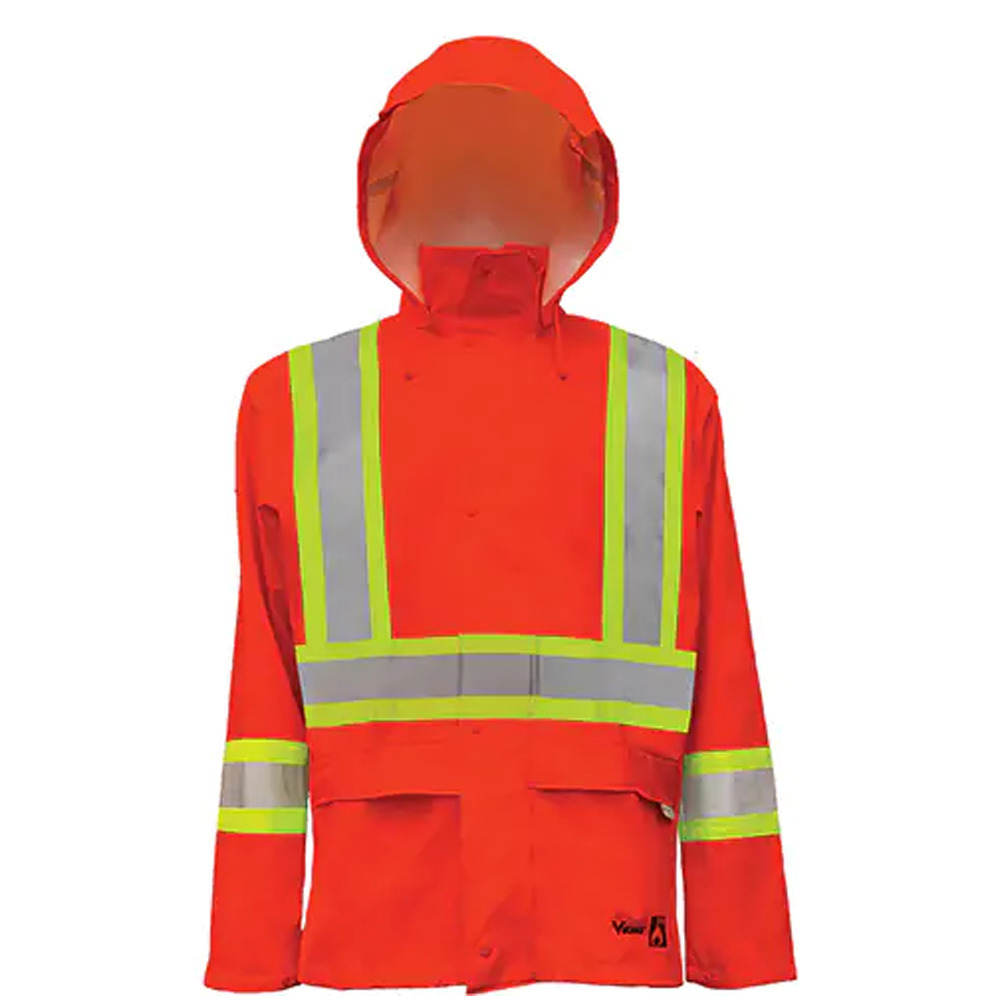 Hi-Vis FR/PU Safety Rain Jackets, 2X-Large, High Visibility Orange - 1