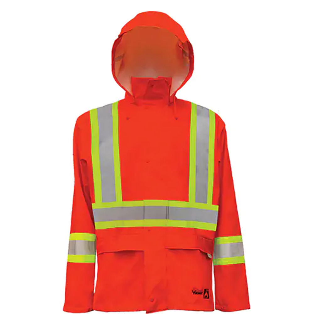 Hi-Vis FR/PU Safety Rain Jackets, Large, High Visibility Orange - 1