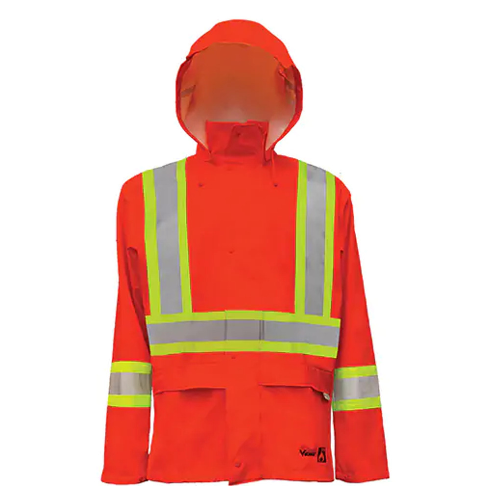 Hi-Vis FR/PU Safety Rain Jackets, Medium, High Visibility Orange - 1