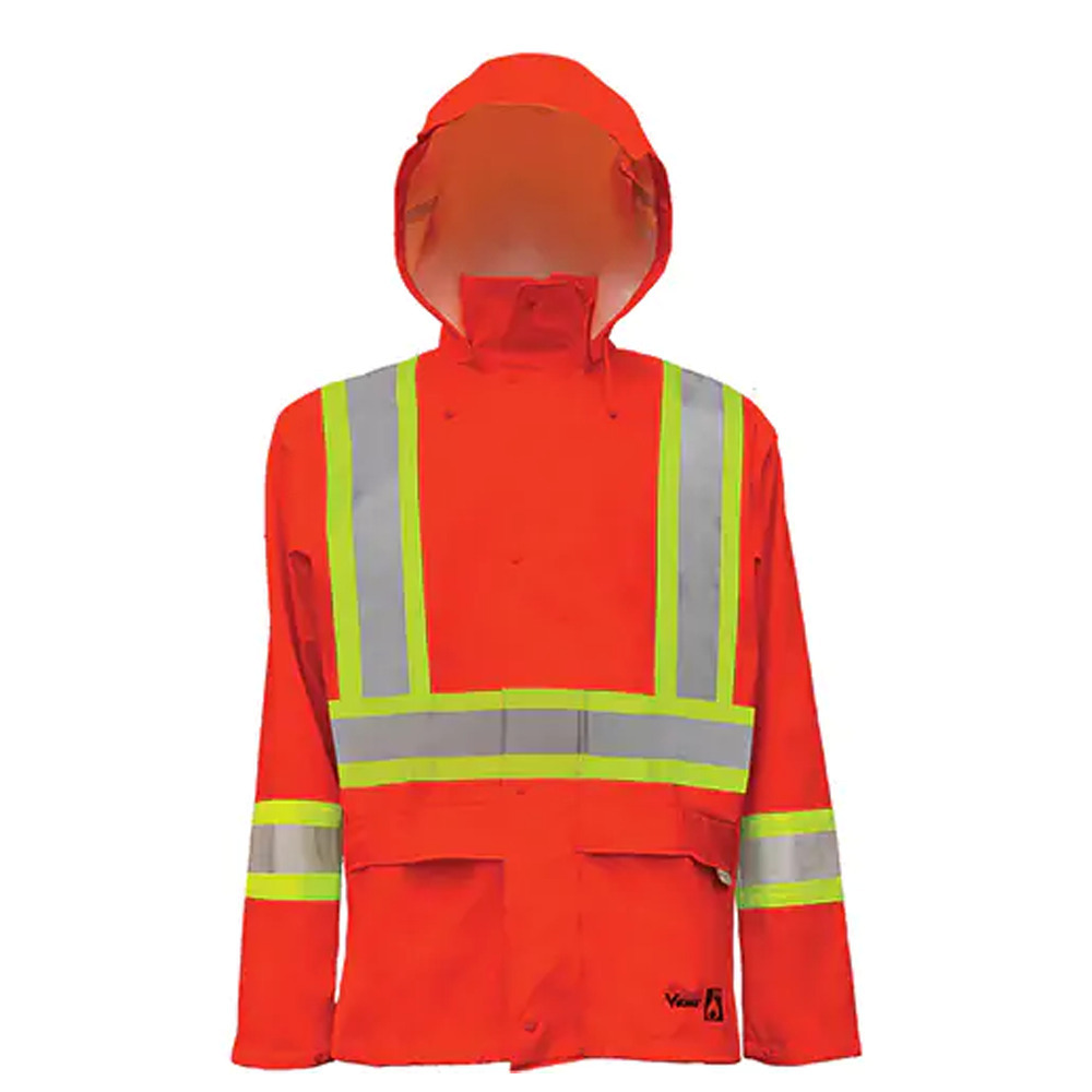 Hi-Vis FR/PU Safety Rain Jackets, Small, High Visibility Orange - 1