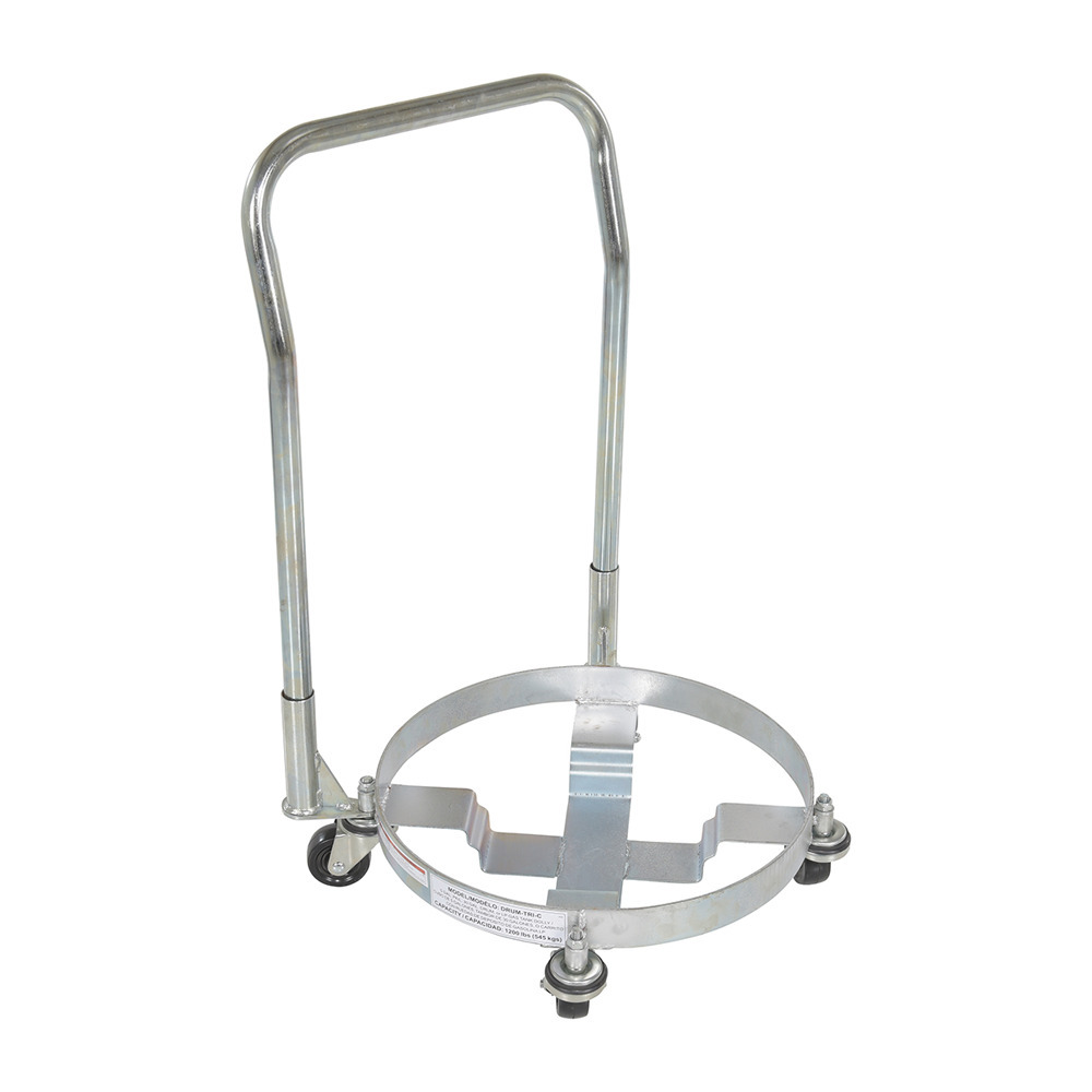 Steel Drum Dolly with Handle Three Tier 25 In. x 21 In. x 35 In. 900 Lb. Capacity Silver - 1