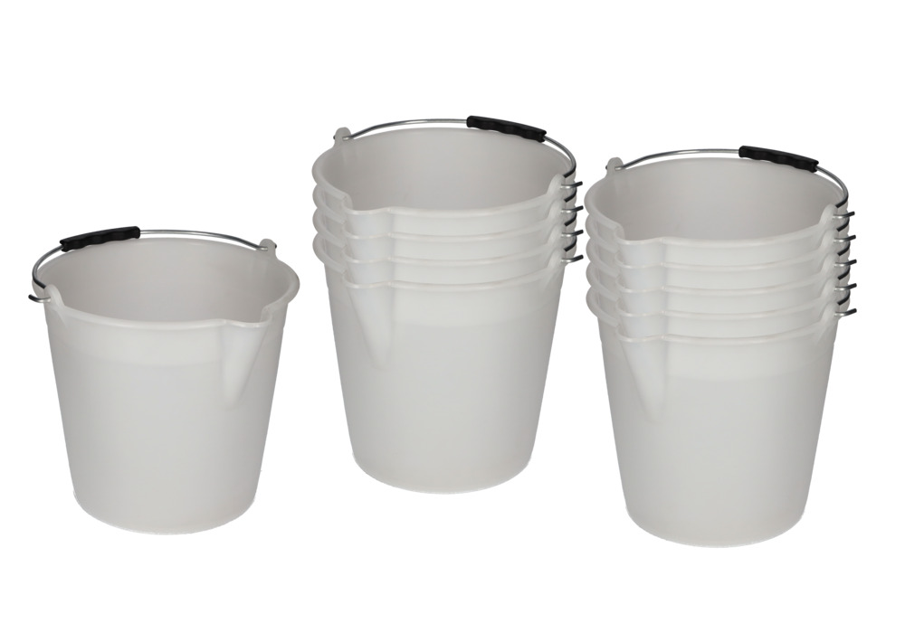 Průmyslový kbelík z polyethylenu, objem 9 litrů, bílý, BJ = 10 kusů - 1