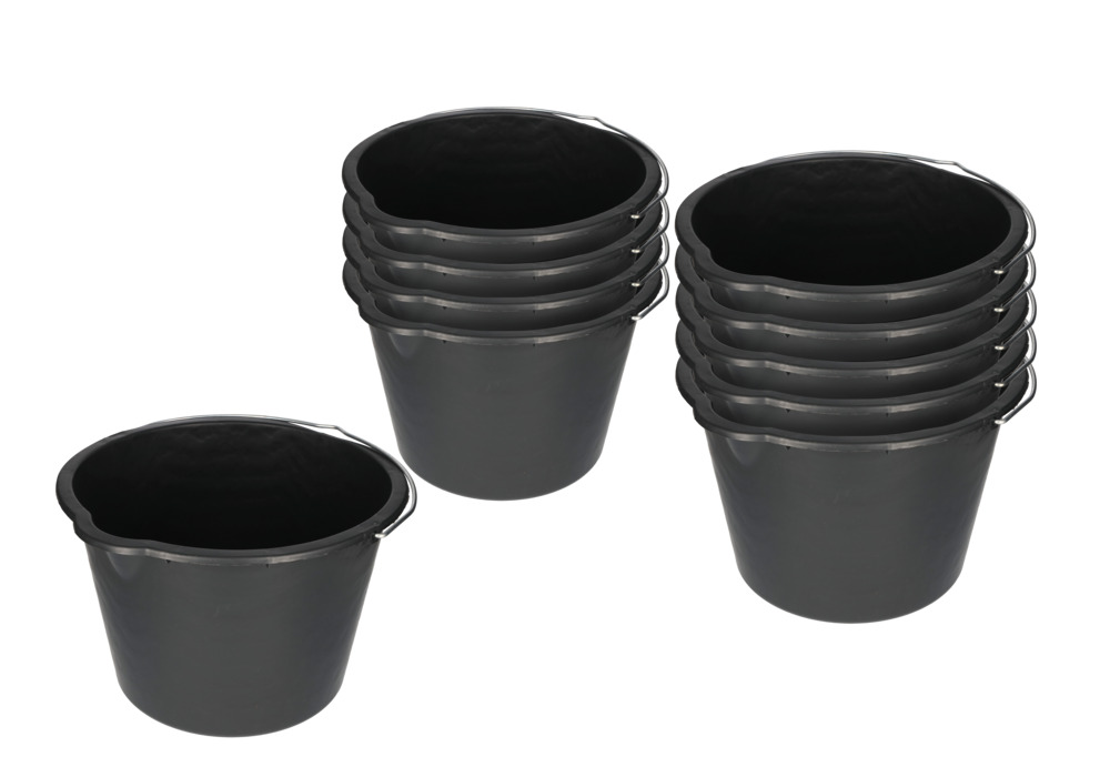Plastový kbelík z recyklovatelného polyethylenu, 20 litrů, černý, BJ = 10 kusů - 1