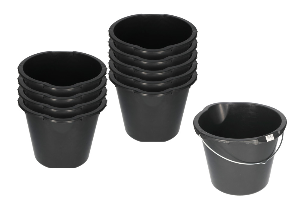 Plastový kbelík z recyklovatelného polyethylenu, 12 litrů, černý, BJ = 10 kusů - 1