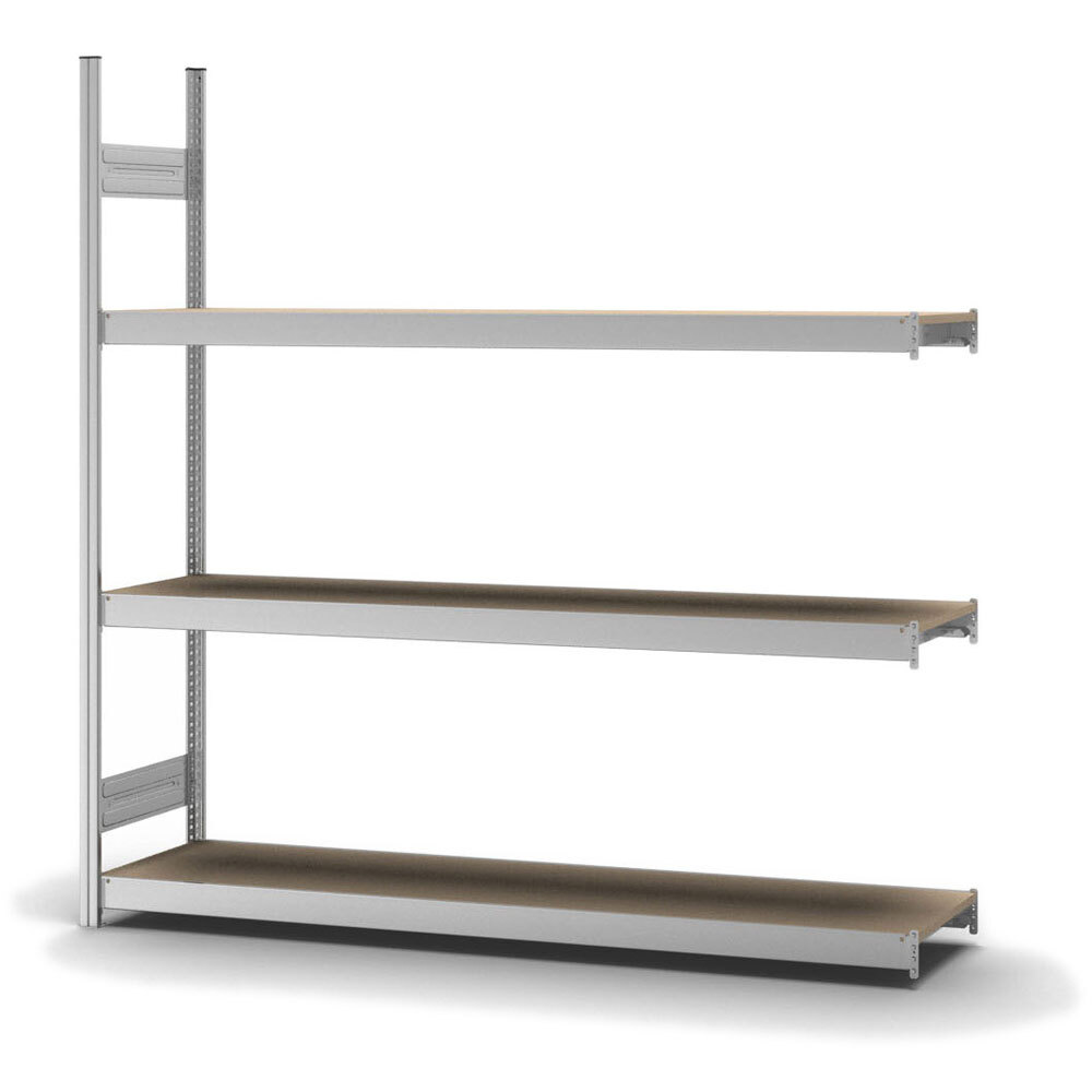 Rayonnage long hofe, tablettes bois aggl., élém. complément., 3 niv, L=2000 mm, 2020 x 435 x 2000 mm - 1