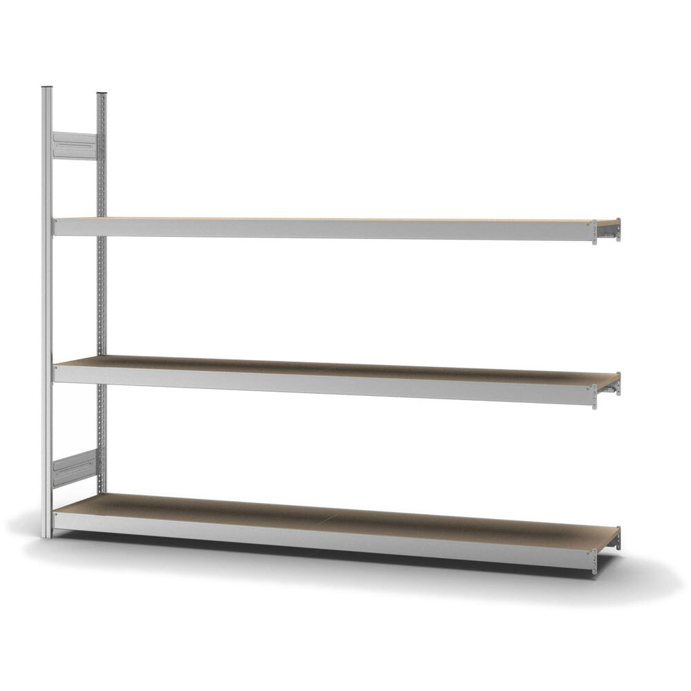 Rayonnage long hofe, tablettes bois aggl., élém. complément., 3 niv, L=2500 mm, 2520 x 435 x 2000 mm - 1