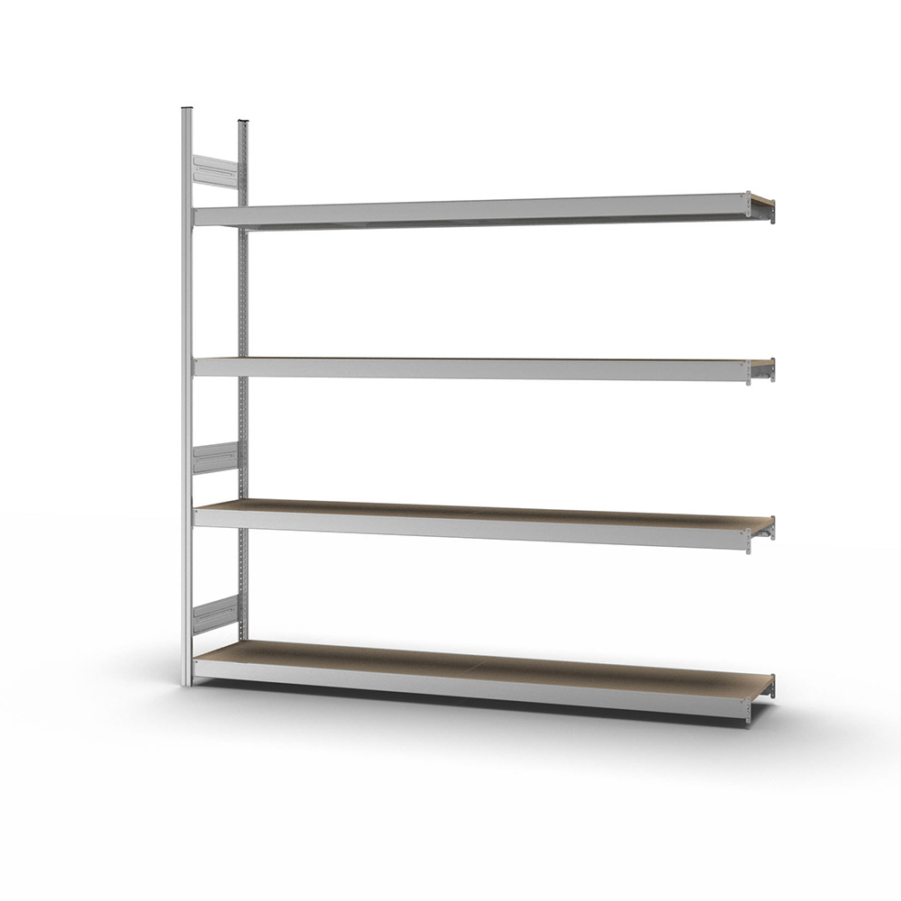 Rayonnage long hofe, tablettes bois aggl., élém. complément., 4 niv, L=2500 mm, 2520 x 435 x 2500 mm - 1