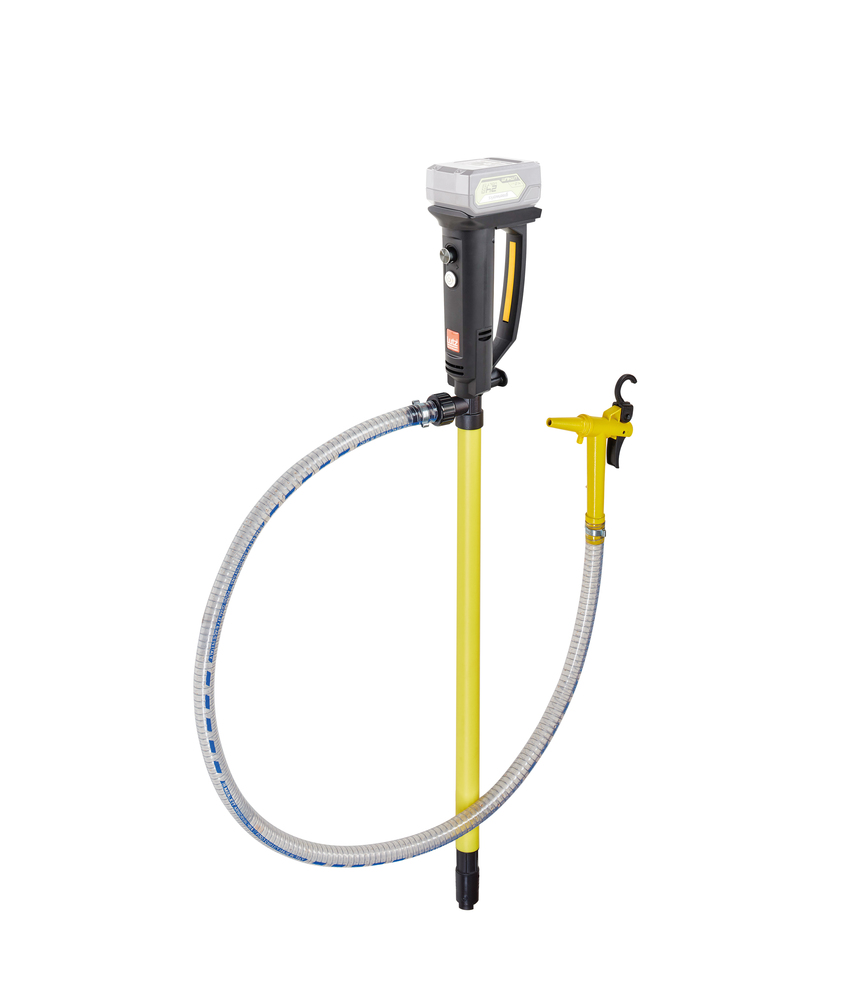 Battery pump B2 in PP, for chemicals, 260 W, 1000 mm immersion depth, hose 1.5 m, nozzle - 1