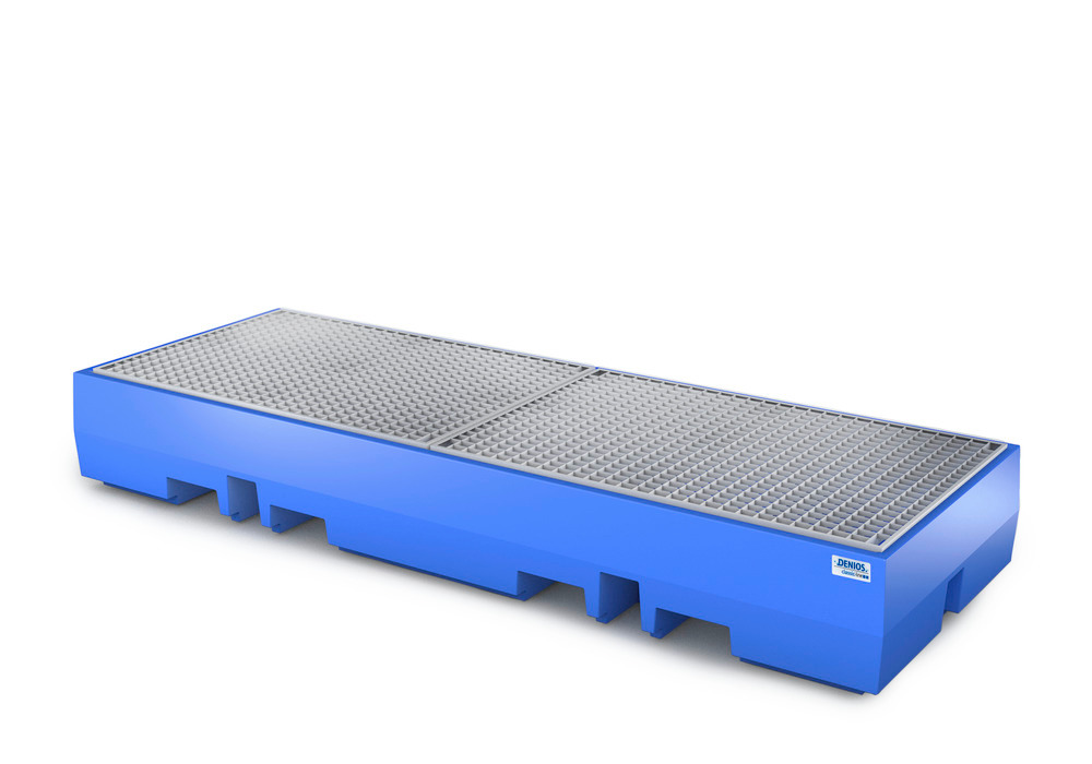 Spill pallet classic-line in polyethylene (PE) for 4 drums, with galvanised grid, 2520x900x350 - 1