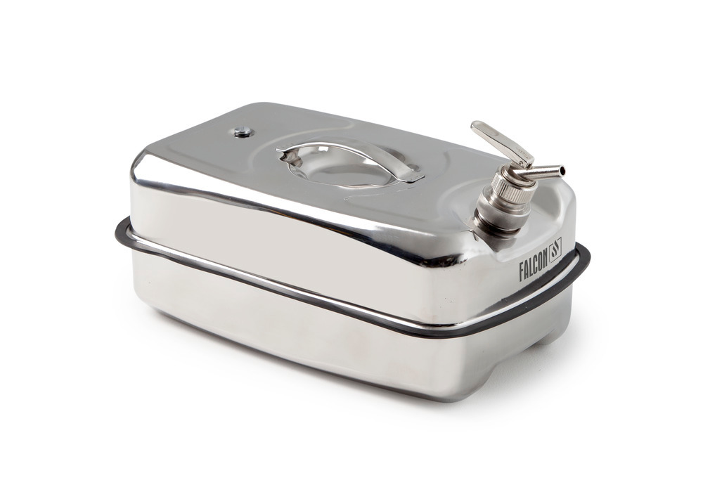 FALCON safety container in stainless steel, with fine dosing tap, 20 litres
