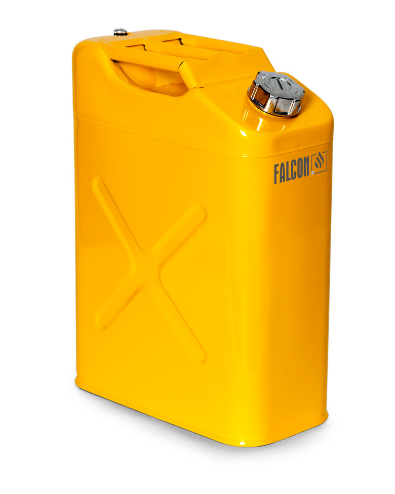 Sikkerhetskanne i stål, med skrulokk og helletut, gul, 20 liter - 1