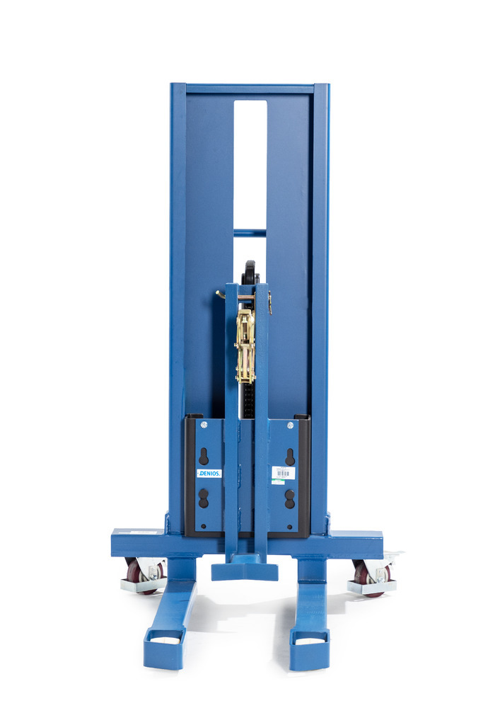Elevador de bidones de acero de 60 a 200 l, agarrador, chasis estrecho, elevación 120-740 mm: Servo - 4