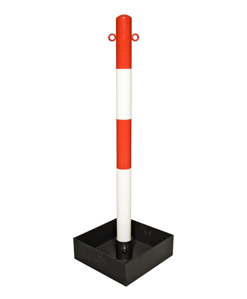 Heavy duty chain barrier post, red/white, base tray without handle, 1000 mm high - 1