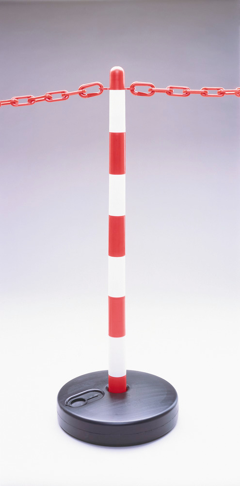Poteau à chaîne léger, avec pied, 4 anneaux, rouge /  blanc, pieds remplissable - 1
