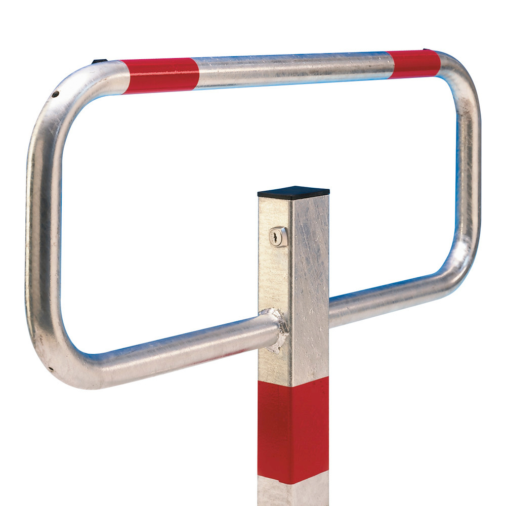 Folding post, hot dip galvanised, 3 reflective red rings, cylinder lock for concreting in - 1