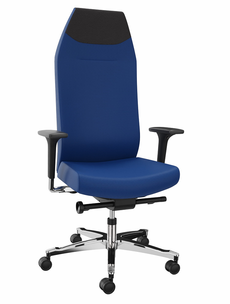 Dauphin 24-hour chair, blue upholstery fabric, integrated headrest - 1