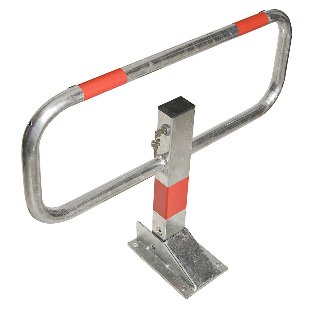 Folding post, hot dip galvanised, 3 reflective red rings, cylinder lock for anchor bolts - 1