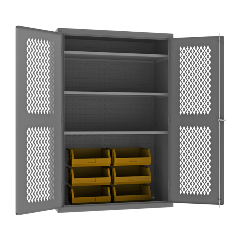 Ventilated Cabinet, 14 Gauge, 3 Shelves, 6 Yellow Bins, 48 x 24 x 72 - 1