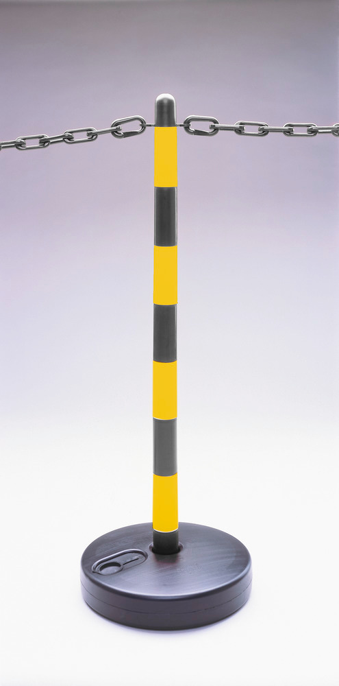 Poteau à chaîne léger, avec pied, 4 anneaux, noir / jaune, pieds remplissable - 1