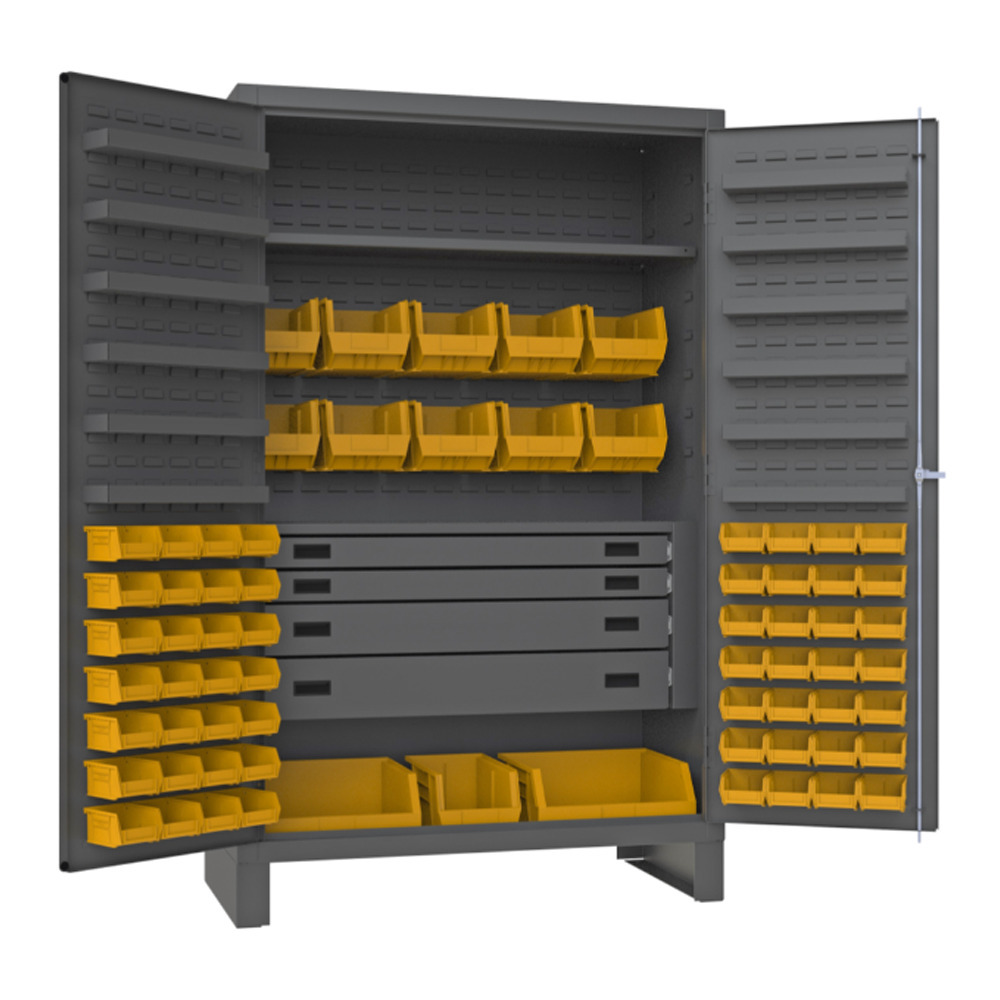 Cabinet, 14 Gauge, 4 Drawer, 12 Door Shelves, 69 Yellow Bins, 48 x 24 x 78 - 1