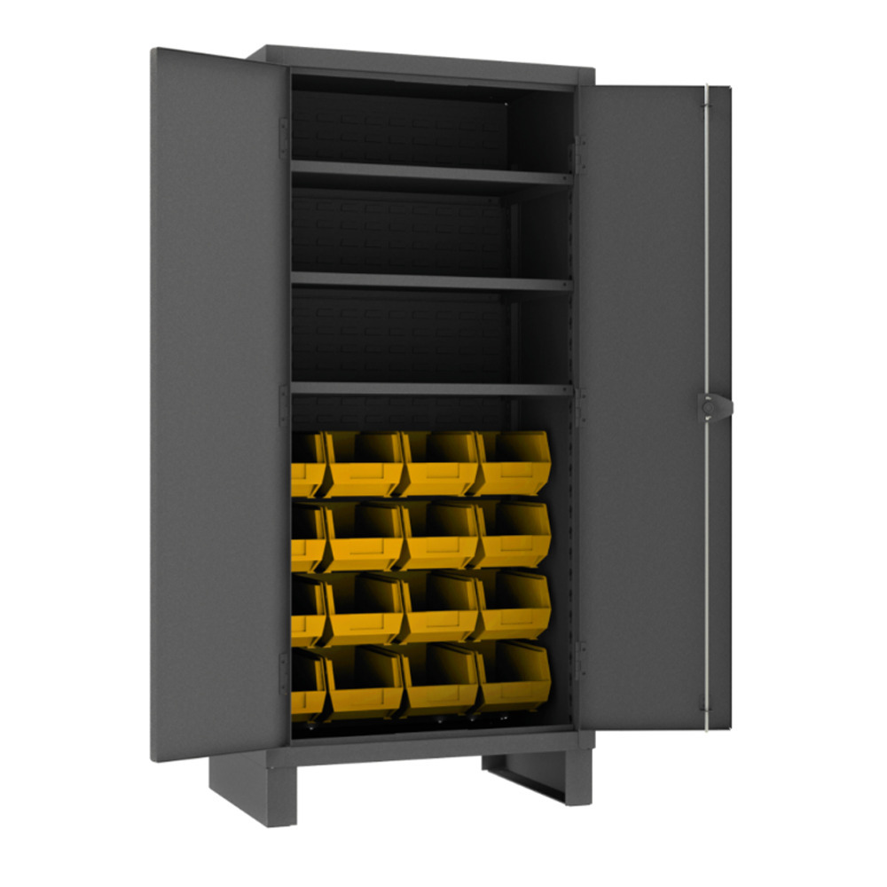 Cabinet, 14 Gauge, 3 Shelves, 16 Yellow Bins, 36 x 24 x 78 - 1