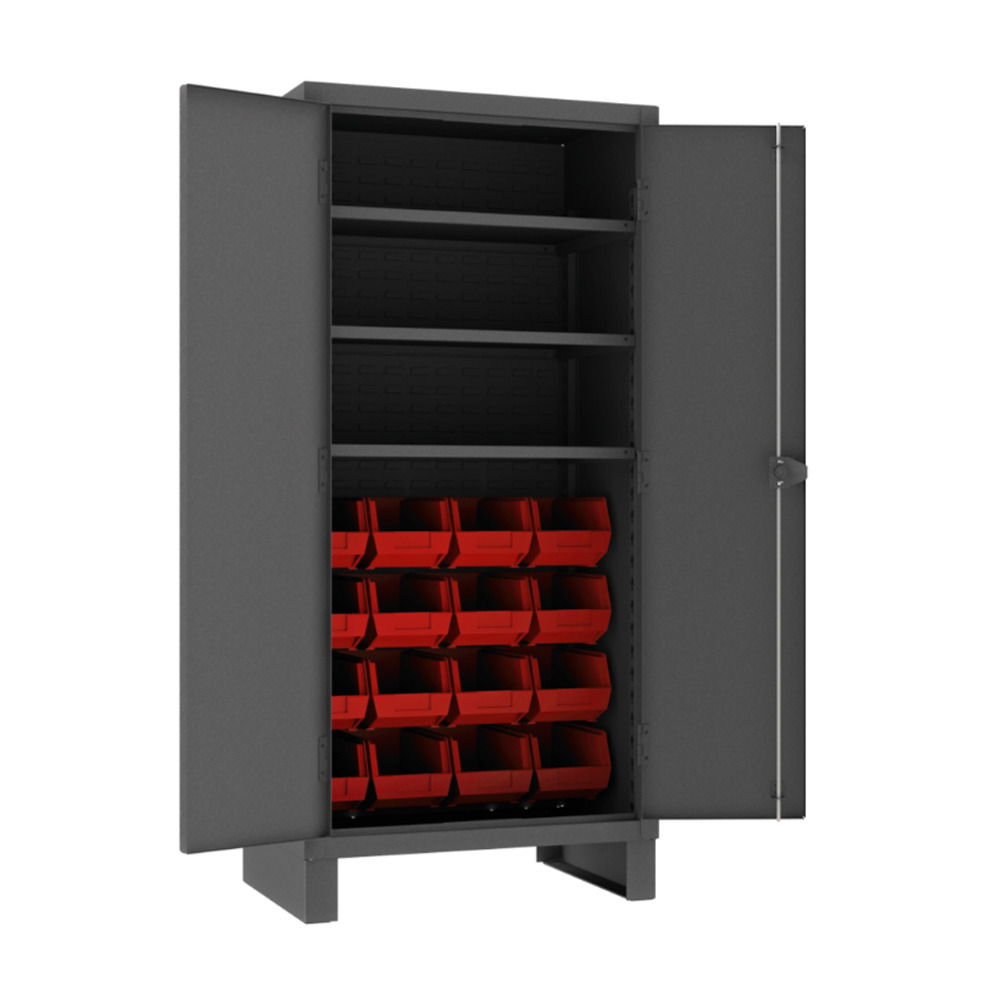 Cabinet, 14 Gauge, 3 Shelves, 16 Red Bins, 36 x 24 x 78 - 1