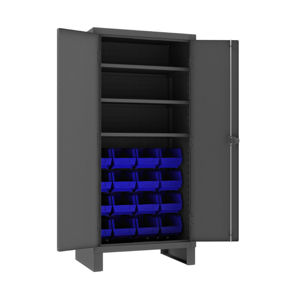 Cabinet, 14 Gauge, 3 Shelves, 16 Blue Bins, 36 x 24 x 78 - 1