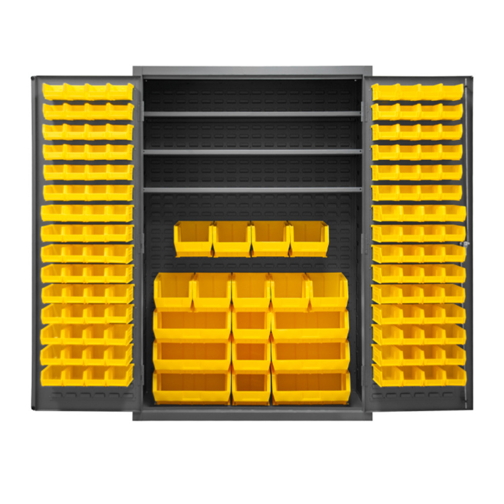 Cabinet, 14 Gauge, 3 Shelves, 138 yellow Bins, 48 x 24 x 72 - 1