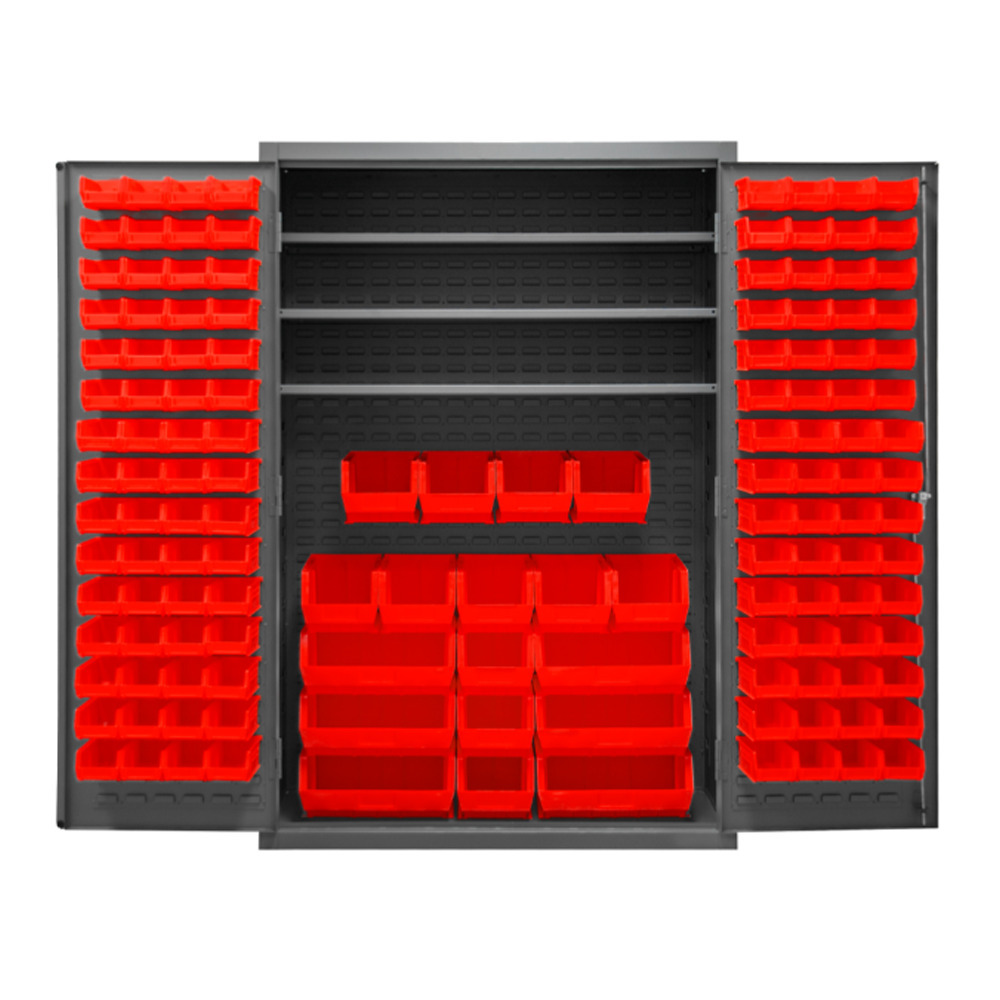 Cabinet, 14 Gauge, 3 Shelves, 138 Red Bins, 48 x 24 x 72 - 1