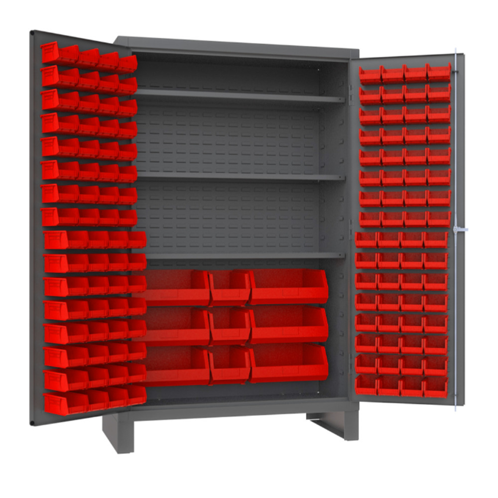 Cabinet, 14 Gauge, 3 Shelves, 137 Red Bins, 48 x 24 x 78 - 1