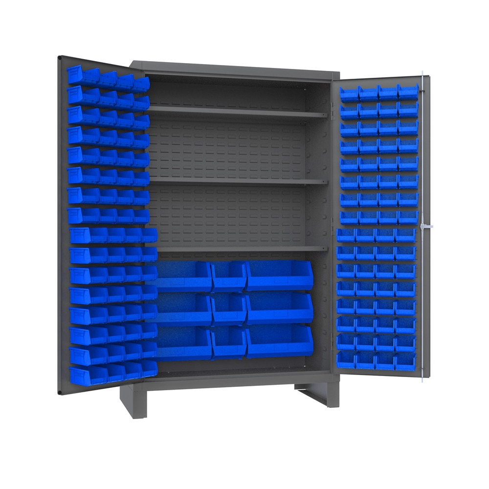 Cabinet, 14 Gauge, 3 Shelves, 137 Blue Bins, 48 x 24 x 78 - 1