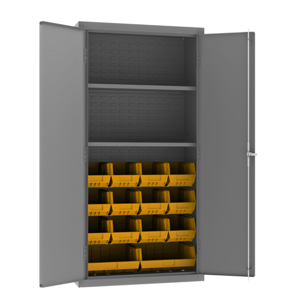 Cabinet, 14 Gauge, 2 Shelves, 14 Yellow Bins, 36 x 18 x 72 - 1