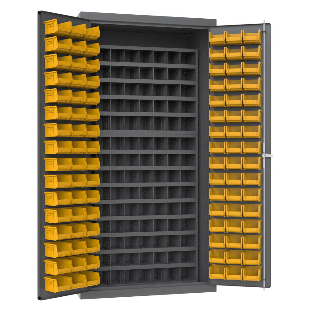 Cabinet, 14 Gauge, 112 Steel Bins, 96 Yellow Bins, 36 x 24 x 72 - 1